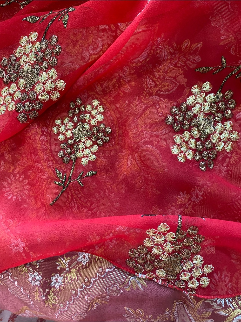 Red Floral Embroidered Sheer Scarf Wrap or dupata - Picture 6 of 8
